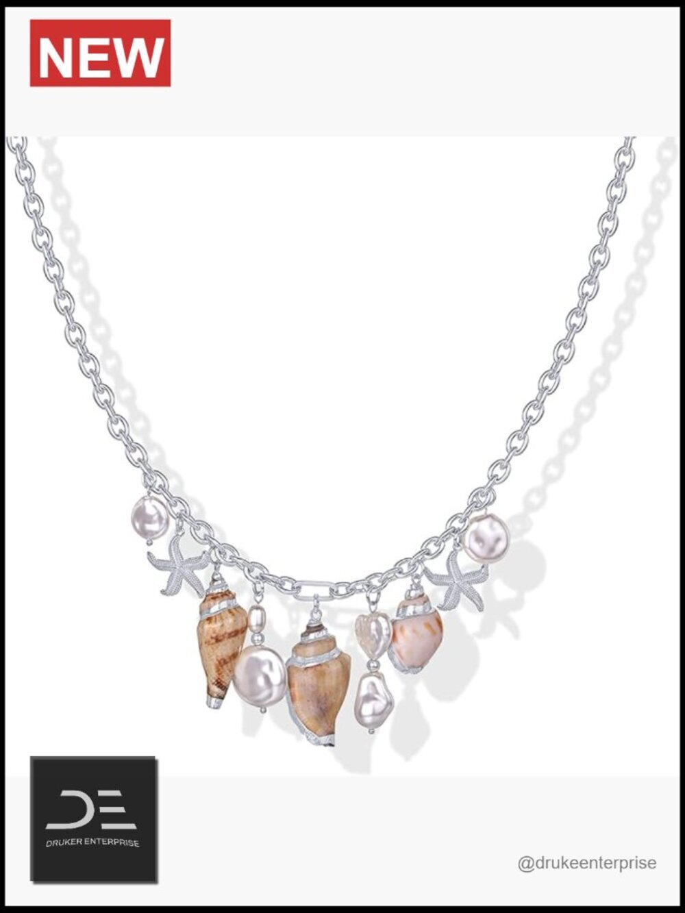 14K Gold Plated Coastal Charm Necklace - Waterproof Stainless Steel Multi Charm